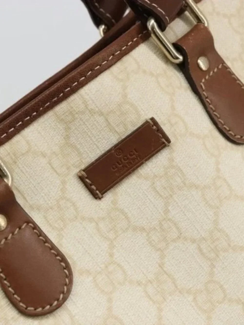 GUCCI GG Supreme Tote Bag PVC Ivory Gold 189896 Auth BAZ627